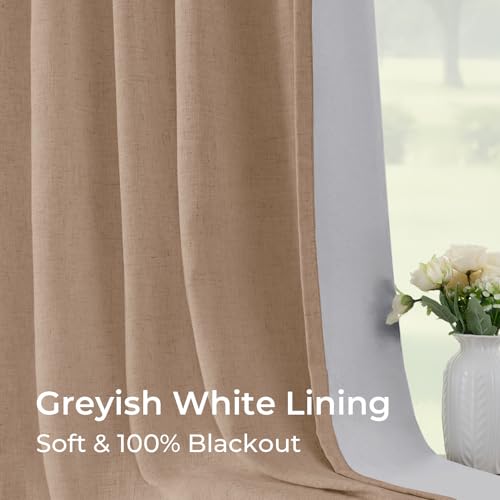 Pinch Pleated Blackout Curtains 108 Inches Long, Linen Blend, 100% Blackout Drapes with 20 Hooks, Ideal for Bedroom and Living Room, 40" W x 108" L (Pack of 2), Tawny Brown