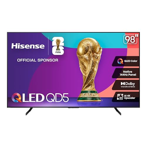 Hisense 98' Class QD5 Series (98QD5QG, 2025 Model) Best Value QLED 4K UHD Smart Google TV, Native144Hz, Motion Rate 480, Dolby Vision Atmos, HDR 10+, AMD FreeSync Premium, MEMC, VRR, ALLM