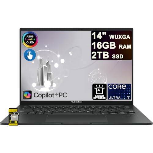 Image of ASUS Zenbook 14 Laptop 14 inch WUXGA OLED Touch (500nits HDR, 100% DCI-P3) Intel 16-core Ultra 7 255H (Beats Ultra 9 185H) 16GB RAM 2TB SSD for Designer Business Professional Win11 ICP Hub