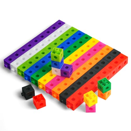 HOTUT Learning Resources MathLink Cubes, 100 Pcs Maths Cubes with 10 Colours, Linking Cubes, Early Years Maths Learning, Magic Counting Blocks, Counting Block Set for School and Home - 2 CM