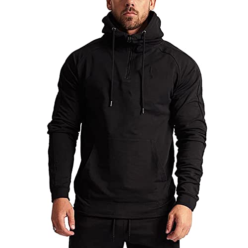 GYMELITE Men's 1/4 Zip Fashion Pullover Hoodie Athletic Workout Fit Cotton Hooed Sweatshirts Casual Long Sleeve with Pocket