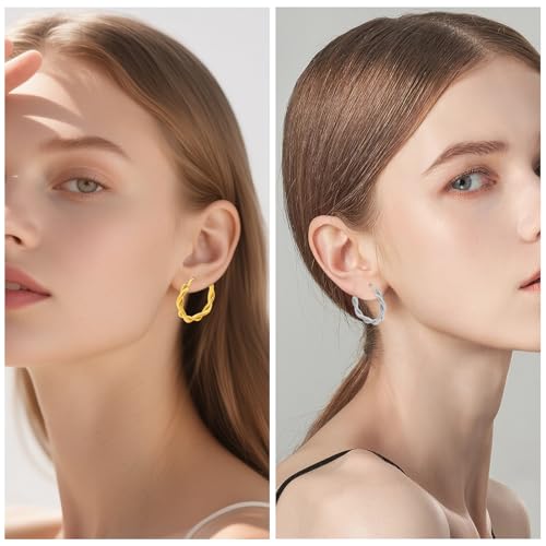 Fashionable Double-strand Twisted Stainless Steel Earrings, Simple and Versatile Shiny Women's 18K Gold-plated Vintage Titanium Steel Earrings, Silver by HJIMMNHONG - Used condition - Image 5