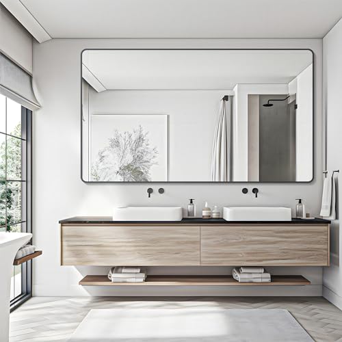 Image of DESBING 30 inch x 55 inchBathroom Mirror, Matte Black Wall Mirror with Metal Frame, Decorative Rectangular Vanity Mirror for Bedroom Bathroom Living Room Entryway (Horizontal /Vertical)