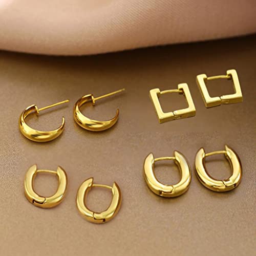 18K Genuine Gold Electroplated Earrings Simple Love Bells Twist Earrings Gold Small Round Earrings Punk Hip-Hop Personality Earrings 9 Pairs #TOP6
