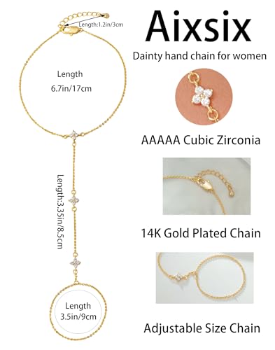 Gold Bracelets for Women 14K Gold Plated Hand Chain Bracelet Dainty Trendy Ring Chain Bracelet Charm Link Adjustable Cubic Zirconia Hand Bracelets Jewelry Gifts for Women4