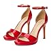 Elisabet Tang Women's Platform Heeled Sandals 4 Inch Stilettos Round Open Toe Strappy Sexy High Heels Ankle Strap Buckle Heels for Party Wedding Dressy Shoes Red Patent 8
