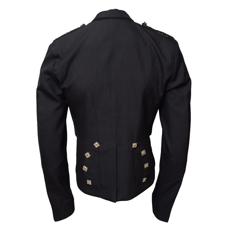 David Rox Premium Quality Slim Fit Lightweight Adjustable Back Strap 100% Real Barathea Wool Fabric Prince Charlie Kilt Jacket with Coatee Vest for Men (Black, Size-38R)4