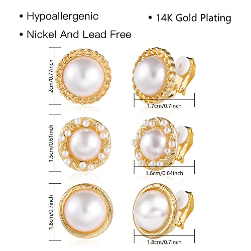 Gold Clip On Earrings 3 Pairs Clip On Stud Earrings Set Small Clip On Earrings Non Pierced 14K Gold Plated Simulated Earrings Dainty Earrings For Women #TOP6