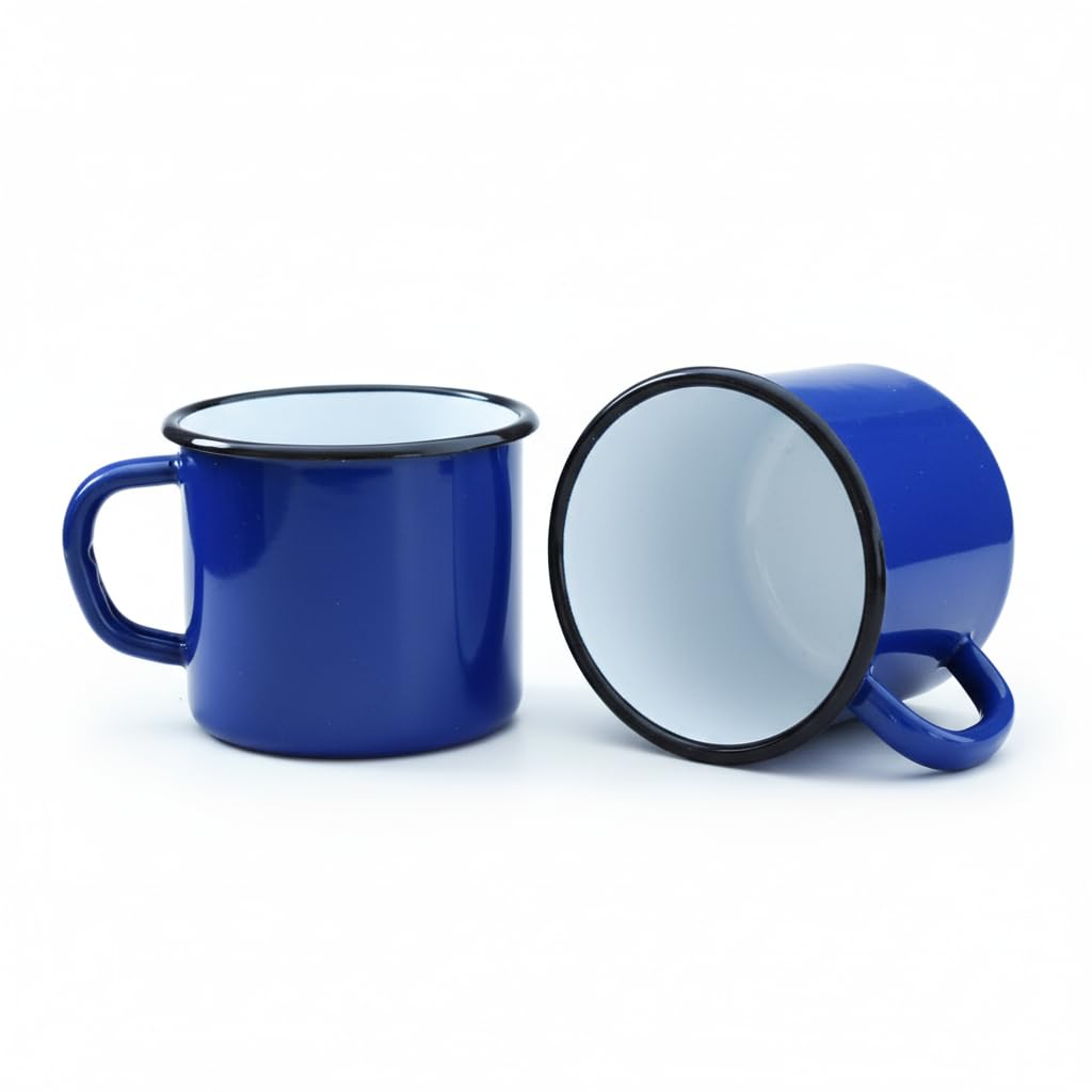 Lot De 2 Tasses En Métal Émaillé Bleu - Occasion En Bon État - Mugs Rétro