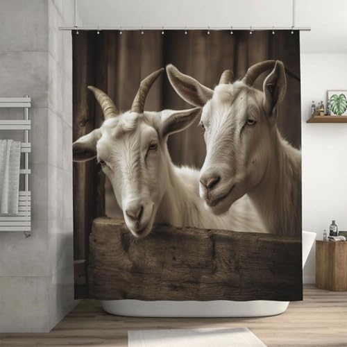 Rideau de douche imperméable chèvre blanche 183x183cm avec 12 crochets