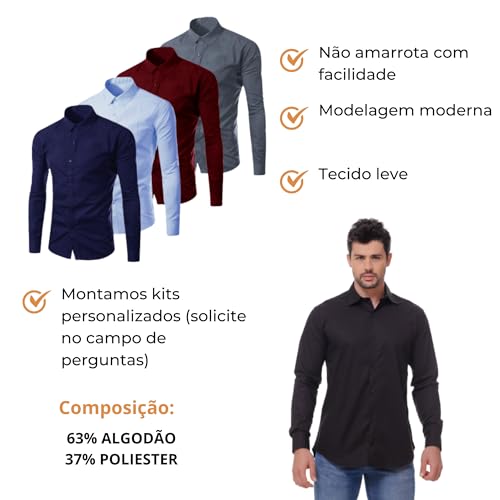 Kit 4 camisas sociais manga longa (M)