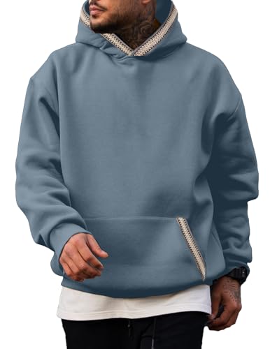 JMIERR Mens Fashion Essentials Hoodies Plain Fall Autumn Oversized Ribbon Loose Fit Shrits 2025 Hooded Pullovers with Pockets, M, Blue