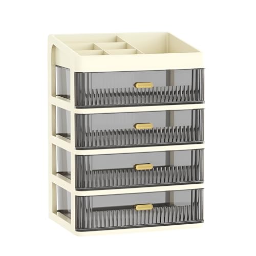 HoopVool Desk Makeup Organizer, Plastic Storage Box with Sliding Drawer, Stylish Display Case for Cosmetics, Lotion, Nail Polish,Brushes,and Jewelry (4 - Layer, Cream) (B0CWLNDGZ4) Amazon Price History, Amazon Price Tracker