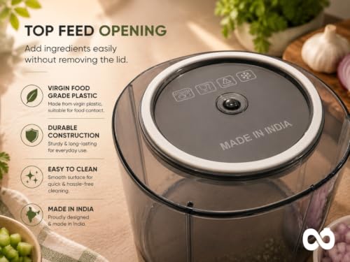 Image of DayWare Manual Vegetable Chopper | Virgin Food Grade Plastic | Top Feed Opening | Anit-Slip Rubber Grip | Ergonomically Designed Pull Handle | Blending Attachement
