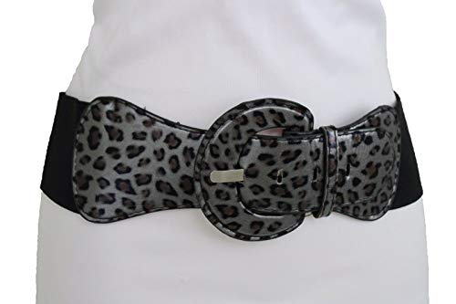 TFJ Women Stretch Wide Belt Waist Hip Leopard Animal Print XS S M Black Silver3