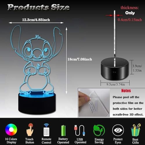 Image of LOUHH 3D Illusion Night Light, 16 Color Night Light - 3D LED Intelligent Remote Control Lamp for Children's Room Decoration and Children's Gifts