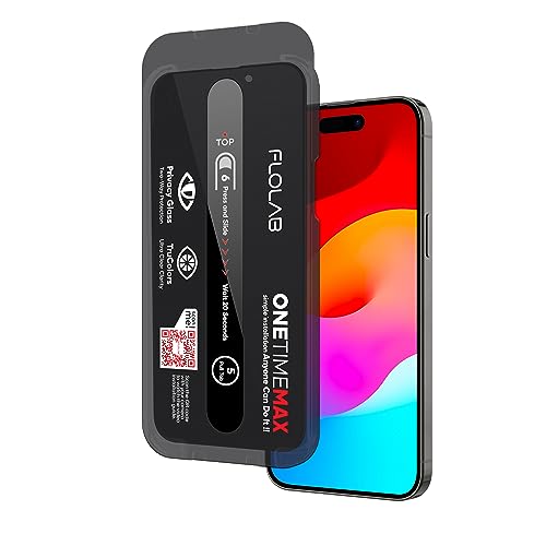 FLOLAB NanoArmour ONETIME MAX for iPhone 15 Pro Max Privacy Screen Protector Military-Grade Tempered Glass -Anti Spy, Reinforced Edge, Durable, Smooth, Easy to Install, Guaranteed. (Dust Free)