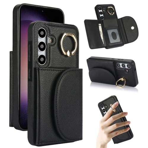 Étui portefeuille en cuir Samsung A15 4G 5G ENILSA noir avec porte-bague