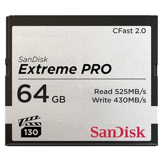 SanDisk Extreme PRO 64 GB CFast 2.0 Speicherkarte mit bis zu 515 MB/Sek. SDCFSP-064G-G46D, Schwarz, Silber