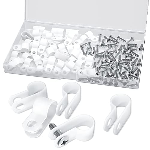 Rope Light Mounting Clips - 60 Pack 1/2 Inch P-Style Extension Cord Wall Clips with Stainless Steel Self Tapping Screws