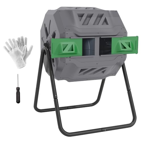 Outsunny 160L Tumbling Compost Bin Outdoor Dual Chamber Composter, Grey