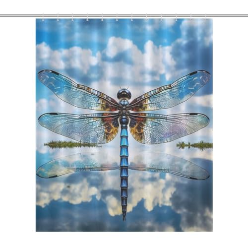 Rideau de douche en polyester style nature libellule pour sublimer la décoration de baignoire