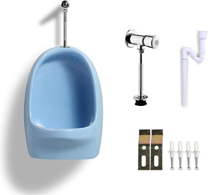 Yellow Wall-Mounted Child Urinal Screen, Manual Flush Valve, High Efficiency Flushing Ceramic Trough for Bars, Hotels & Shops - Perfect for Kids' Bathrooms