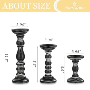 Romadedi Wood Candle Holders for Pillar Candles - Set of 3 Tall Farmhouse Wooden Candlestick Holder, Rustic Candle Stand for Fireplace Mantle Shelf Table Home Decor, Black 6"/ 8.3"/11.8" Romadedi Wood Candle Holders for Pillar Candles Set of 3 Tall Farmhouse Wooden Candlestick Holder Rustic Candle Stand for Fireplace Mantle Shelf Table Home Decor Black 6 83118