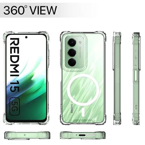 Image of Amazon Basics Back Cover for Redmi 15 5G Mag-Safe Shockproof PC + TPU Protective Case Magnetic Support Bumper Case (Transparent Mag-Safe)