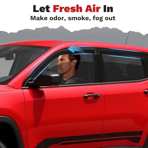 Image of Compass Window Visors - Rain Guards for 2017-2026 Jeep Compass Accessories Outside-Mount Tape-On Side Window Wind Deflectors Vent Visors Shades Rainproof Black 4PCS