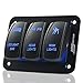 MNJ Motor 3 Gang Rocker Switch Panel - 5 Pin ON Off Toggle Switch Control Panel with LED Light, Wiring Harness Pre-wired Easy Installation, 12/24V for Boat Car Marine ATV UTV - Blue