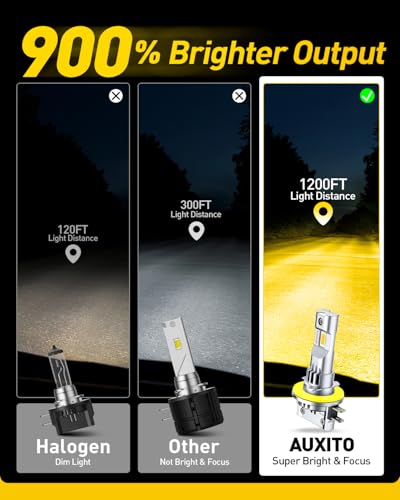 Image of AUXITO Upgraded H11B Bulb, 3000K Amber Yellow 9X Increased Brightness, Precision 1:1 Mini Design, Simple Plug Play Installation, Stable Illumination, 99% Vehicles Supported, Pack of 2