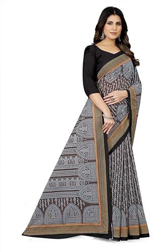 Image of TAMAIRA FASHION Women's Plain Weave Pure Cotton Saree Without Blouse Piece(11232 Grey)