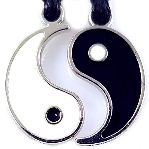 AKIEE Collar Yin Yang para Hombre Mujer Niños Niñas Ajustable Colgante Taichi Collar Pareja Mejores Amigos best friends (Black/white 2 CM SIN NUDO)