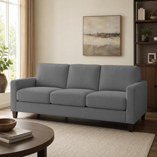 Image of Casaliving Gladino Modern Velvet Fabric Sofa, Tufted Design Upholstered 3 Seater Sofa Set for Living Room, Premium Velvet Fabric Sofa (Dark Grey)