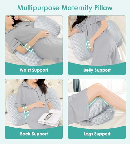 Image of Pregnancy Pillow Cooling for Sleeping, Detachable and Adjustable Double-Sided Support Maternity Pillow Skin-Friendly for Pregnant Women Back, HIPS, Legs(30Slope Design Verified by Expectant Mothers)