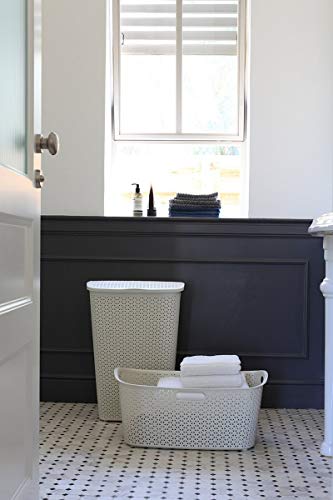 Curver My Style 55 Litre Rattan Effect Laundry Hamper, Vintage White