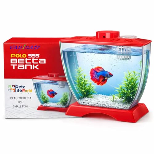 Image of VAYINATO Mini Acrylic Betta Fish Tank with Plant Pot Holder | Clear Acrylic | 22x12x15 cm | Desktop Nano Tank for Betta & Small Fish | Kid Safe, Beginner Friendly | Random Colour