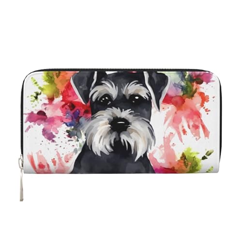 Pu Leather Wallet For Women Girl, Zip Around Credit Card Holder Schnauzer Long Wallet Clutch Purse Waterproof Travel Handbag