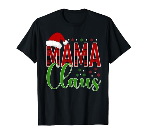 Disfraz de Navidad familiar a juego con patrón de búfalo de mamá Claus Camiseta