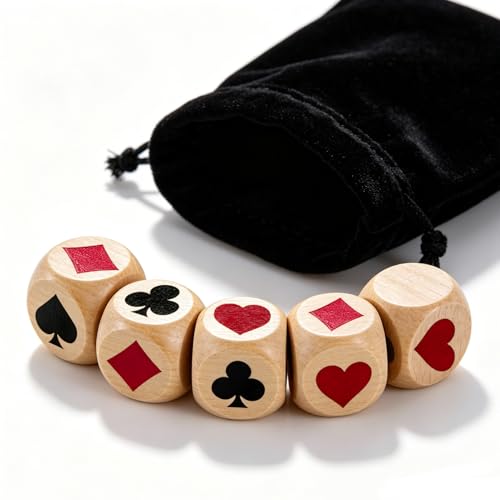 5pcs Wooden Euchre Trump Marker Dice Set - Large 1.57 (4cm) Clear Printed Euchre Cube Trump Poker Game Kit for Euchre Players & Card Game Lovers