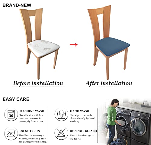Tianshu Spandex Jacquard Seat Covers For Dining Room Chairs,Dining Chair Seat Covers For Kitchen Chair (4 Pack, Denim Blue) #TOP5