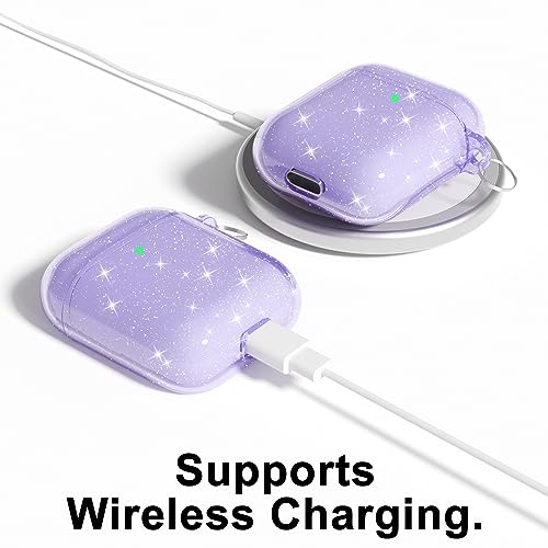 Coque AirPods 1 et 2 transparente violet clair paillettes rigide Y2k - 6