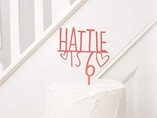 Personalised Any Age Birthday Acrylic Cake Topper. Custom Cake Decoration. Decorative Hearts. Custom Name and Age Birthday Cake Party Decoration. 35 Colour options.