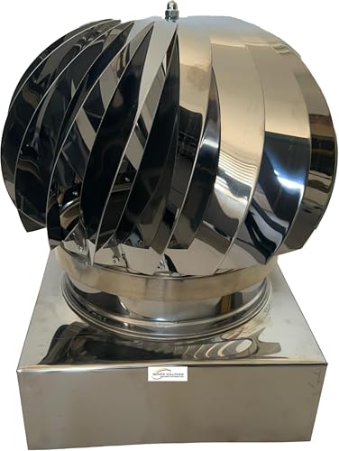 SERVICEWEBSHOP | Comignolo Girevole in Acciaio Inox AISI 304 con Cuscinetti a bagno d’olio, Cappello Eolico per Canne Fumarie e Camini, Base Quadrata Attacco Femmina (CM 47x47)