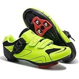 Cycling Shoes for Men Women Compatible with Peloton Bike, Indoor Spin Shoes with Pre-Installed Delta Cleats, Comfortable & Safe Unisex Outdoor Road Cycling Shoes A-Green