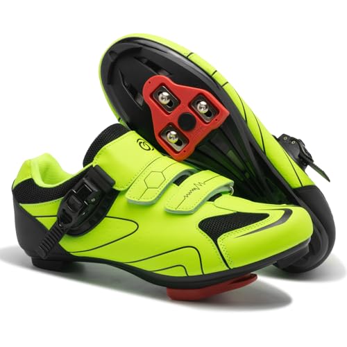 Cycling Shoes for Men Women Compatible with Peloton Bike, Indoor Spin Shoes with Pre-Installed Delta Cleats, Comfortable & Safe Unisex Outdoor Road Cycling Shoes A-Green
