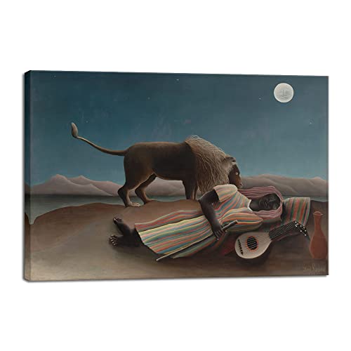 Wieco Art Canvas Wall Art the Sleeping Gypsy Henri Rousseau Paintings Reproduction Canvas Prints Landscape Pictures Artwork Paintings on Canvas Art for Home Office Decorations