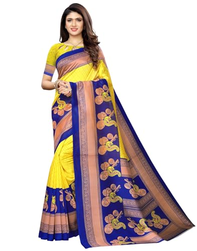 Image of SIRIL Women's Printed Silk Saree with Zari Border & Tassels