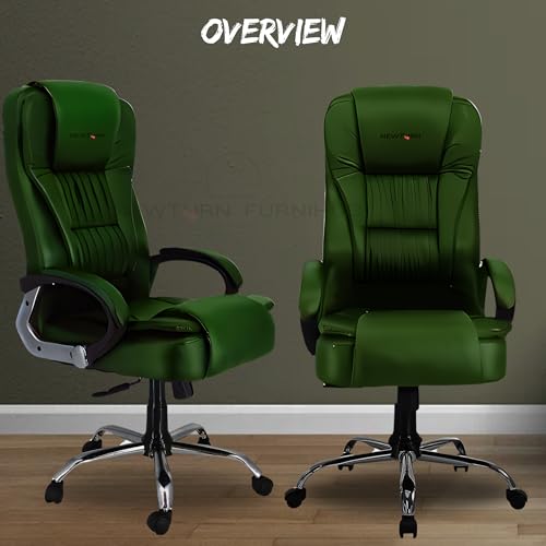 Image of NEWTURN� Dragon High Back Premium Leatherette Soft Double Cushioned Work from Home /Office /Desk /Computer revolving Chair with Heavy Duty Metal Wheel Base & 3 Yrs Parts replc. wty (Premiun Green)
